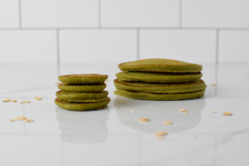 2 stacks of green banana pancakes for baby 1 big and 1 child size