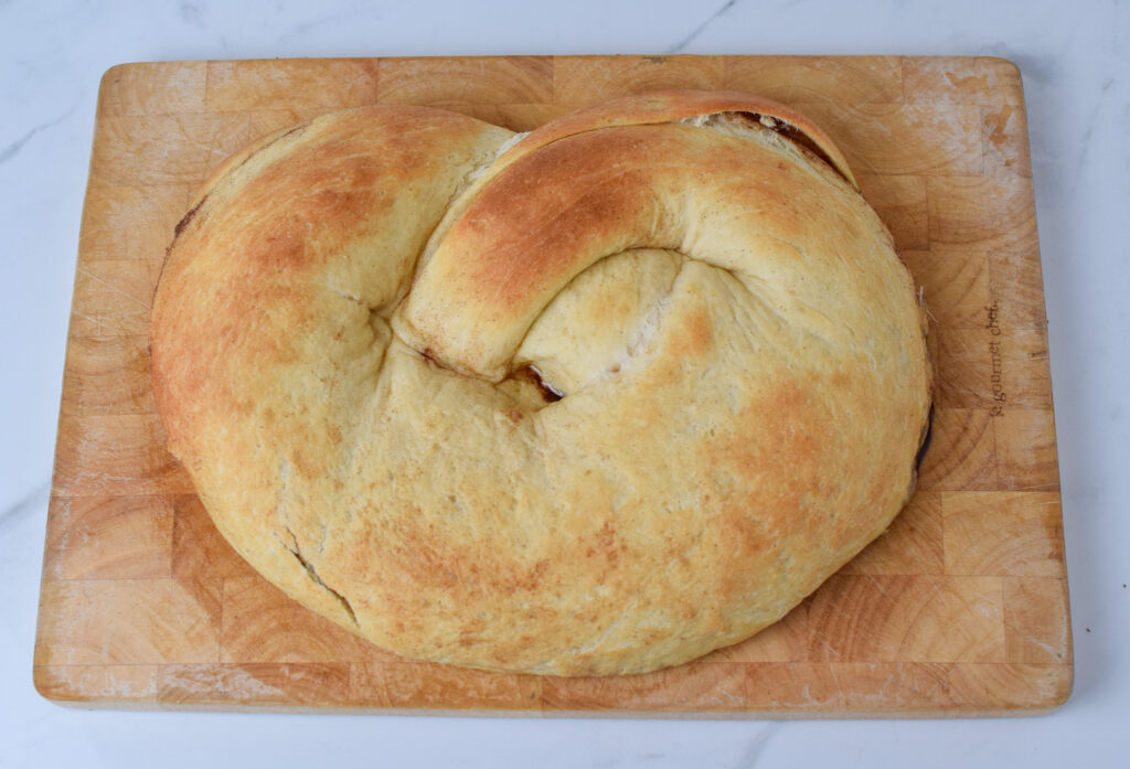 New Year's Pretzel on a cutting board