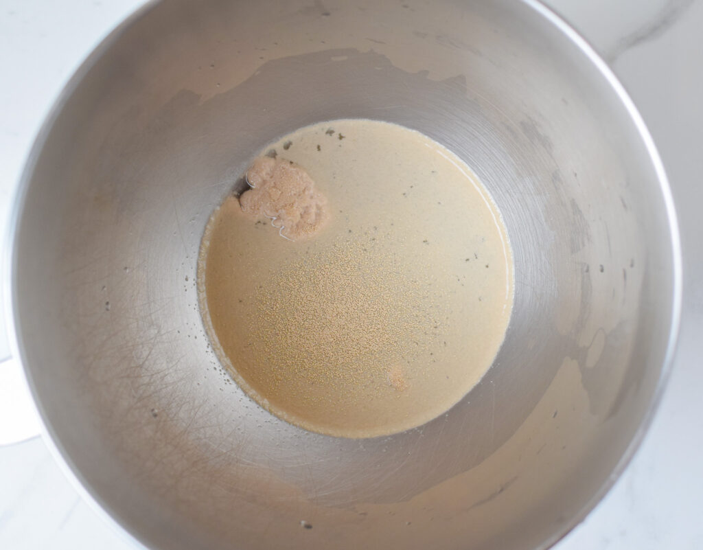 water and yeast in a bowl