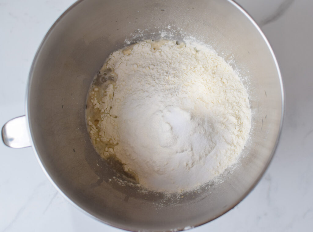 flour and salt in a mixing bowl