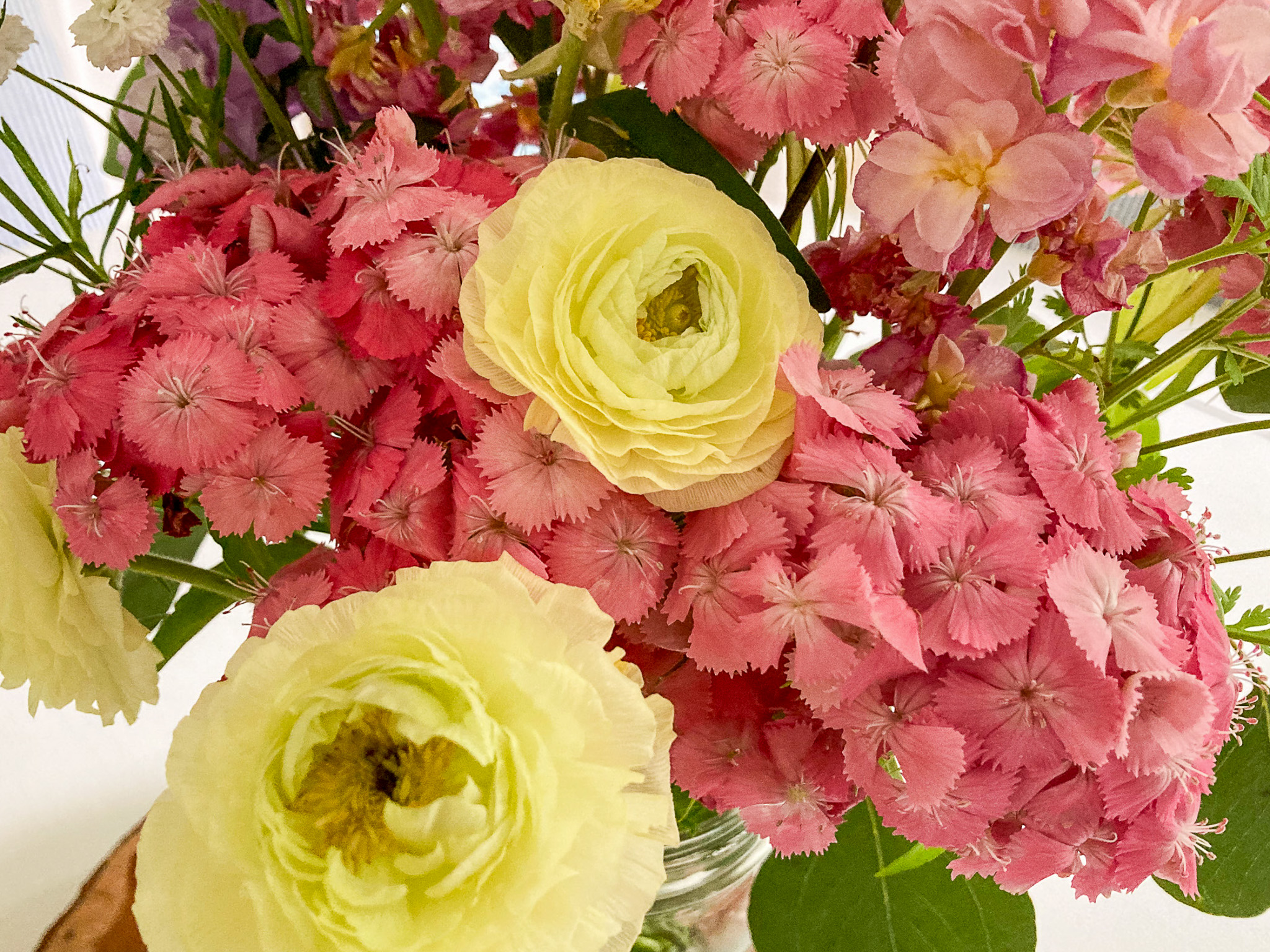 cut flower bouquet ranunculus and sweet william