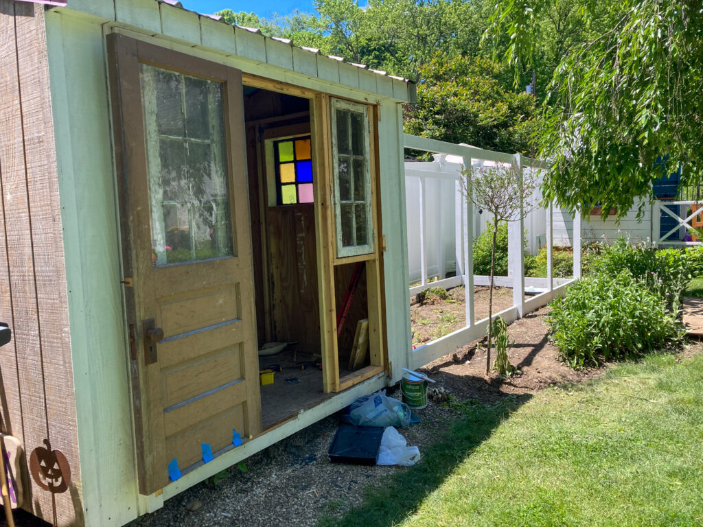 chicken coop and run being built