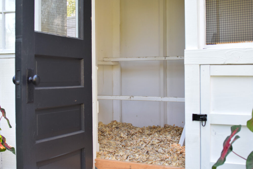 roosting bar inside chicken coop 