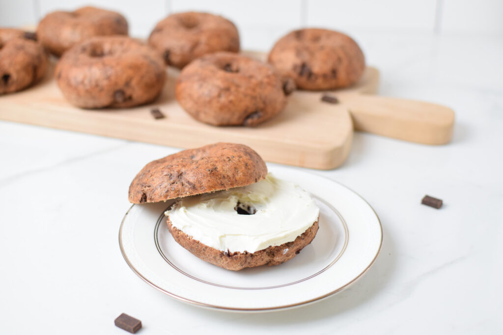 bagel on a plate with cream cheese