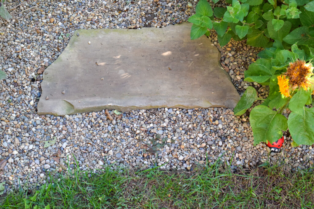 pea gravel and stepping stone